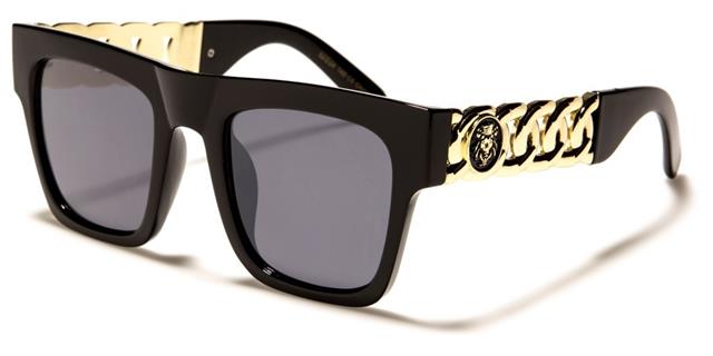 Chain Temple Big Classic Sunglasses for Women Kleo lh-p4026a Black Gold Smoke Lens