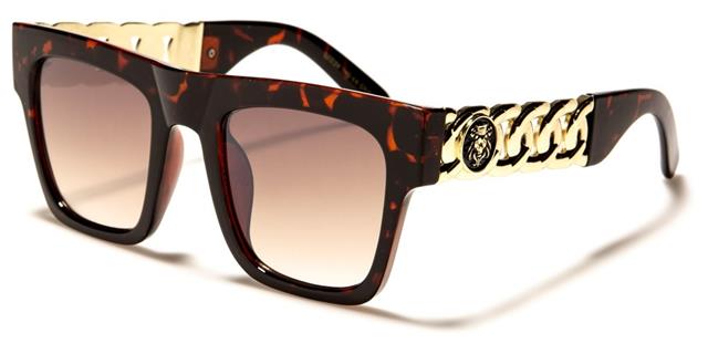 Chain Temple Big Classic Sunglasses for Women Leopard Brown Gold Brown Gradient Lens Kleo lh-p4026d