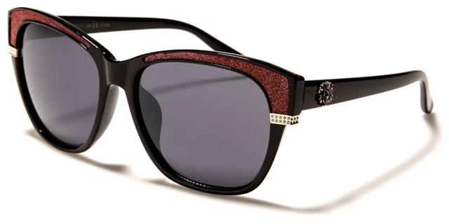 Women's Kleo Glitter Browline Cat Eye Sunglasses Black & Red Smoke Gradient Lens Kleo lh-p4029a