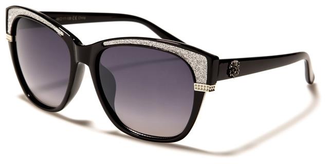 Women's Kleo Glitter Browline Cat Eye Sunglasses Black & Silver Smoke Gradient Lens Kleo lh-p4029b