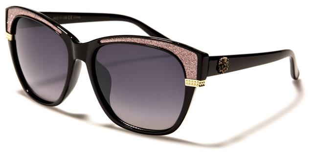 Women's Kleo Glitter Browline Cat Eye Sunglasses Black & Pink Smoke Gradient Lens Kleo lh-p4029c