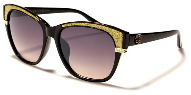 Women's Kleo Glitter Browline Cat Eye Sunglasses Black & Gold Smoke Gradient Lens Kleo lh-p4029d