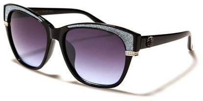 Women's Kleo Glitter Browline Cat Eye Sunglasses Black & Blue Smoke Gradient Lens Kleo lh-p4029e