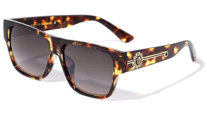 Women's Retro Flat Top Sunglasses with Sovereign Accents Leopard Brown Gold Smoke Gradient Lens Kleo lh-p4035-lion-head-plastic-classic-sunglasses-02