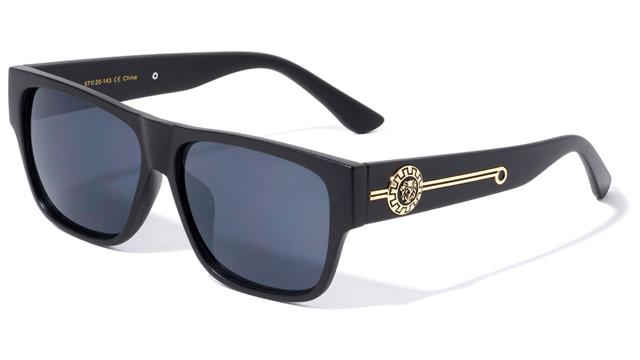 Women's Retro Flat Top Sunglasses with Sovereign Accents Matt Black Gold Smoke Lens Kleo lh-p4035-lion-head-plastic-classic-sunglasses-03