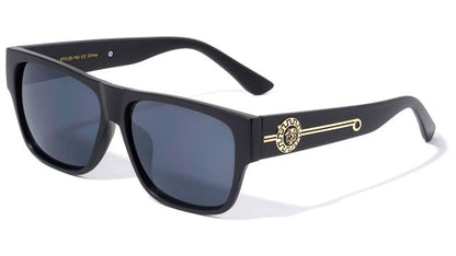 Women's Retro Flat Top Sunglasses with Sovereign Accents Kleo lh-p4035-lion-head-plastic-classic-sunglasses-03 Matt Black Gold Smoke Lens