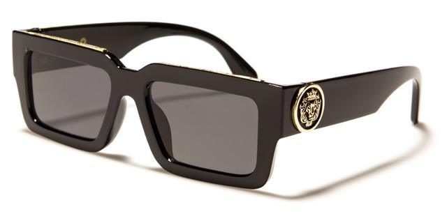 Small Retro Sunglasses with a thick bevelled frame Black Gold Black Lens Kleo lh-p4047a