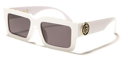 Small Retro Sunglasses with a thick bevelled frame White Gold Black Lens Kleo lh-p4047b