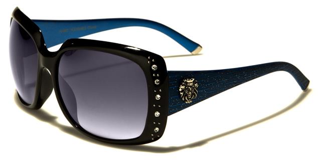 Women's Square Large Wrap Sunglasses BLACK BLUE SMOKED LENS Kleo lh5285rhe