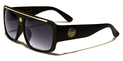 Womens Kleo Flat Top Pilot Sunglasses with gold brow bar and lion Logo Matt Black Gold Smoke Lens KLEO lh5350b-_1