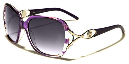 Kleo Big Flower Butterfly Sunglasses for Women Purple Flowers Silver Smoke Lens Kleo lh5370d