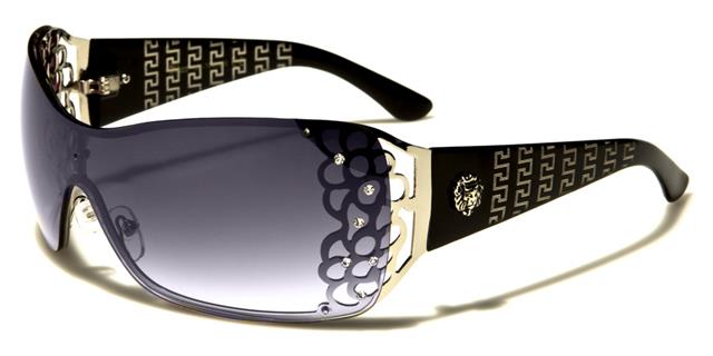 Diamante Large Semi Rimless Retro Wrap Around Sunglasses for women Black Silver Smoke Lens Kleo lh7043rha