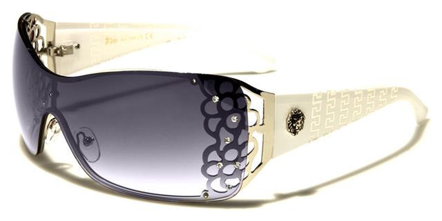 Diamante Large Semi Rimless Retro Wrap Around Sunglasses for women White Silver Smoke Lens Kleo lh7043rhb