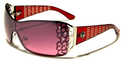 Diamante Large Semi Rimless Retro Wrap Around Sunglasses for women Red Silver Red Smoke Lens Kleo lh7043rhc