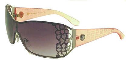 Diamante Large Semi Rimless Retro Wrap Around Sunglasses for women Pink Tint Silver Smoke Lens Kleo lh7043rhn