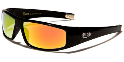 Designer Locs Black or white Mirrored wrap Around Sunglasses for Men Gloss Black Orange Mirror Lens Locs Shades loc9035-bkcma