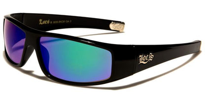 Designer Locs Black or white Mirrored wrap Around Sunglasses for Men Gloss Black Green & Blue Mirror Lens Locs Shades loc9035-bkcmc
