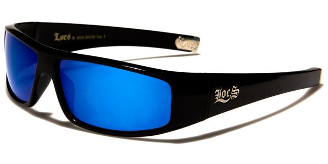 Designer Locs Black or white Mirrored wrap Around Sunglasses for Men Gloss Black Blue Mirror Lens Locs Shades loc9035-bkcmd