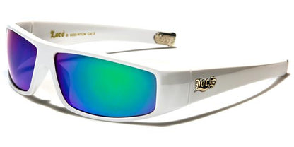 Designer Locs Black or white Mirrored wrap Around Sunglasses for Men White Green & Blue Mirror Lens Locs Shades loc9035-wtcmc