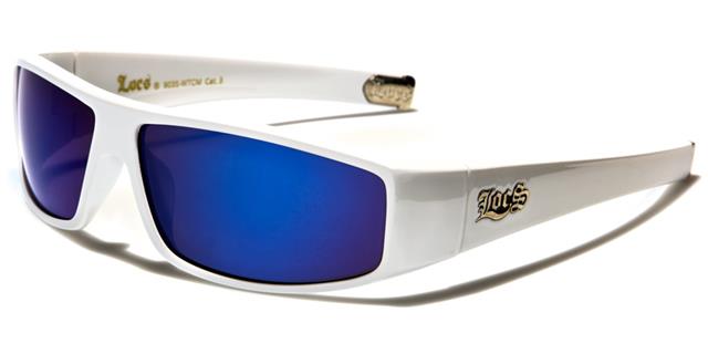 Designer Locs Black or white Mirrored wrap Around Sunglasses for Men White Blue Mirror Lens Locs Shades loc9035-wtcmd