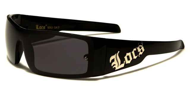 Locs Black White Oversized wrap around Gangsta Hip Hop Sunglasses Locs Shades loc9063-bka GLOSS BLACK SMOKE LENSES