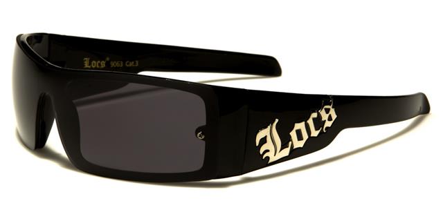 Locs Black White Oversized wrap around Gangsta Hip Hop Sunglasses GLOSS BLACK SMOKE LENSES Locs Shades loc9063-bka