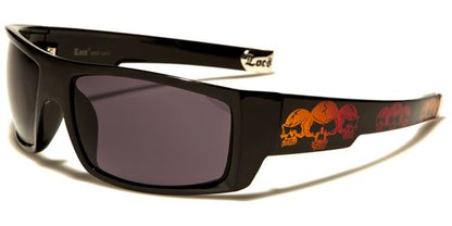Locs Black Skull Oversized wrap around OG's Hip Hop Sunglasses Black Orange & Red Skull Dark Smoke Lens Locs Shades loc91025-sklb