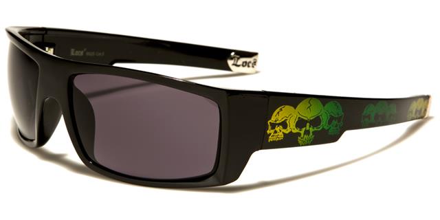 Locs Black Skull Oversized wrap around OG's Hip Hop Sunglasses Black Yellow & Green Skull Dark Smoke Lens Locs Shades loc91025-sklc