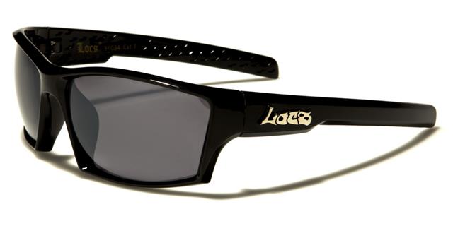 Designer Locs Black Mirrored wrap Around Sports Sunglasses for Men Gloss Black Smoke Lens Locs Shades loc91034-bka