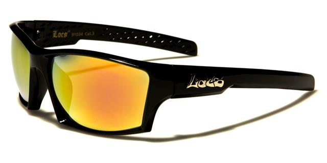 Designer Locs Black Mirrored wrap Around Sports Sunglasses for Men Gloss Black Orange Mirror Lens Locs Shades loc91034-rdma