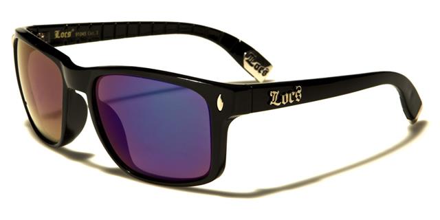 Designer Locs Black Classic Square Mirrored Sunglasses for Men Black Blue & Purple Mirror Locs Shades loc91045-grmb