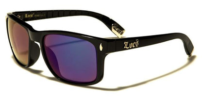 Designer Locs Black Classic Square Mirrored Sunglasses for Men Locs Shades loc91045-grmb Black Blue & Purple Mirror