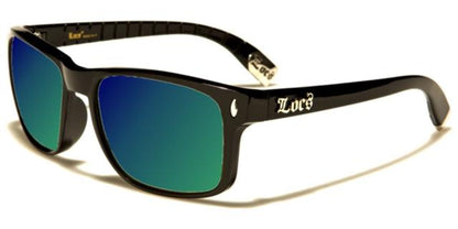 Designer Locs Black Classic Square Mirrored Sunglasses for Men Black Blue & Green Mirror Lens Locs Shades loc91045-mixg