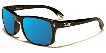 Designer Locs Black Classic Square Mirrored Sunglasses for Men Locs Shades loc91045-mixi Black Blue Mirror Lens