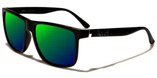 Designer Locs Black Large Square Mirrored Classic Sunglasses for Men Matt Black Green & Blue Mirror Lens Locs Shades loc91055-mixc