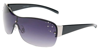 Women's Designer Oversized Semi Rimless Wrap Around Diamante Sunglasses UV400 Black Silver Smoke Gradient Lens Eyelevel lois1