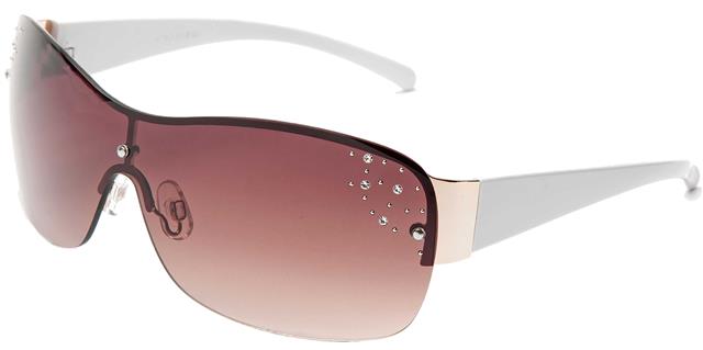 Women's Designer Oversized Semi Rimless Wrap Around Diamante Sunglasses UV400 White Gold Brown Gradient Lens Eyelevel lois2