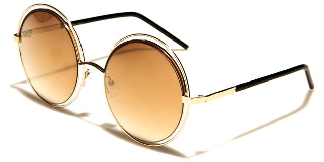 Oversized Metal Round Frame Sunglasses for Women Gold Brown Brown Mirror Lens Unbranded m10304c