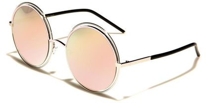 Oversized Metal Round Frame Sunglasses for Women Unbranded m10304d Silver Pink Pink & Yellow Mirror Lens