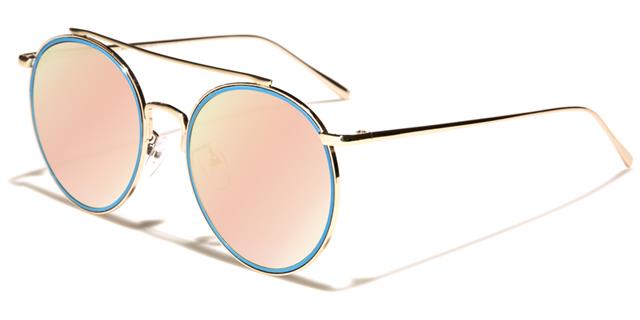 Oversized Round Metal Frame with Pink Mirror Lenses Sunglasses for Women Gold Blue Pink Mirror Lens Unbranded m10331-ft-pinkb