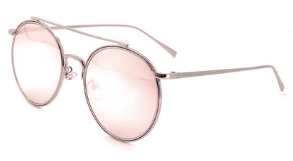 Oversized Round Metal Frame with Pink Mirror Lenses Sunglasses for Women Silver Pink Mirror Lens Unbranded m10331-ft-pinke