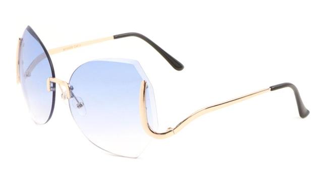 Womens Oversized Rimless Butterfly Sunglasses Unbranded m10499-metal-sunglasses-05 Gold Blue Gradient Lens