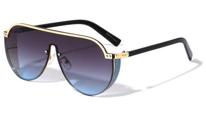Women's Thick Glitter Rim Pilot Sunglasses Gold/Black/Blue Glitter/Blue Gradient Lens Unbranded m10773-metal-flat-shield-sunglasses-05