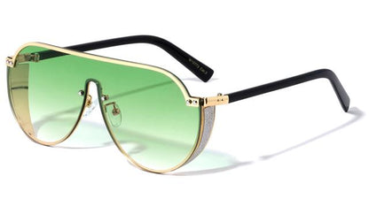 Women's Thick Glitter Rim Pilot Sunglasses Gold/Black/Silver Glitter/Green Gradient Lens Unbranded m10773-metal-flat-shield-sunglasses-06