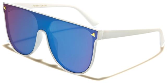 Ibiza Flat Lens Mirrored Shield Sunglasses for Women Unbranded p30186-ft-cmf White Blue Mirror Lens