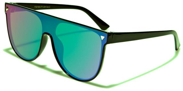 Ibiza Flat Lens Mirrored Shield Sunglasses for Women Unbranded p30186-ft-cmg Black Green & Blue Mirror Lems