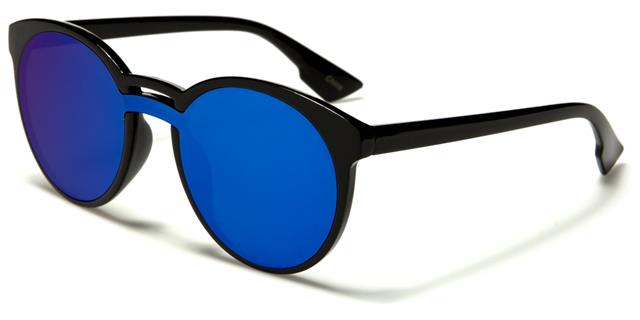 Women's Round Flat Mirror Lens Sunglasses Unbranded p30270g Black Blue Mirror Lens