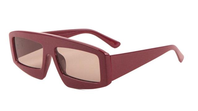 Futuristic Flat Lens Geometric Sunglasses for women Dark Red Brown Lens Unbranded p6397-plastic-rectangular-sunglasses-03