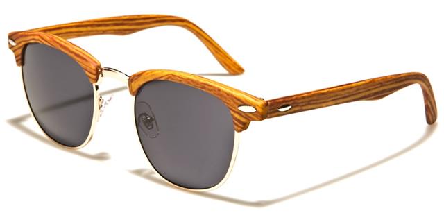 Round Wooden Look Half Rim Sunglasses Unisex Medium Walnut Wood Look Unbranded p8737-wd-sdb