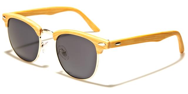 Round Wooden Look Half Rim Sunglasses Unisex Natural Light Wood Look Unbranded p8737-wd-sdd